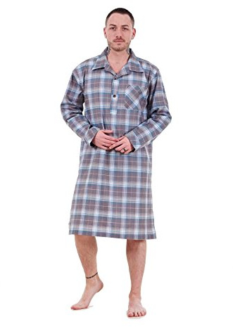 Malay Mens Nightshirts Woven Check Cotton Blend Loungewear Regular Big Size M to 5XL Charcoal Grey