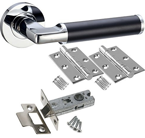 Milan Nero Door Handle Set - Latch Door Pack - Polished Chrome/Matt Black