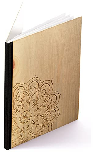 Notizbuch Holz A6 - graviert Mandala - Echtholz Notebook zum Reinschreiben Zirbenholz Holzeinband Holzcover