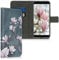 kwmobile Wallet Case kompatibel mit Google Pixel 3a Hülle - Cover mit Ständer und Kartenfächern - Magnolien Taupe Weiß Blaugrau