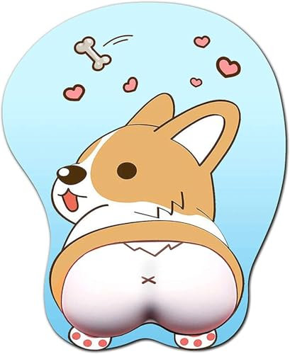 Foulrog Tapis de souris 3D avec repose-poignet, ergonomique en gel de silicone doux, motif chien Corgi mignon pour PC et ordinateurs portables (bleu)