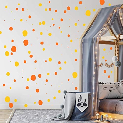 TUPFEN DOTS Wandtattoo 128 Stück | rund & handgezeichnet Punkte | Konfetti AUFKLEBER Kindergarten | unregelmäßige Punkte Wandsticker Kinderzimmer ZWEIFARBIG (Orange/Gelb)