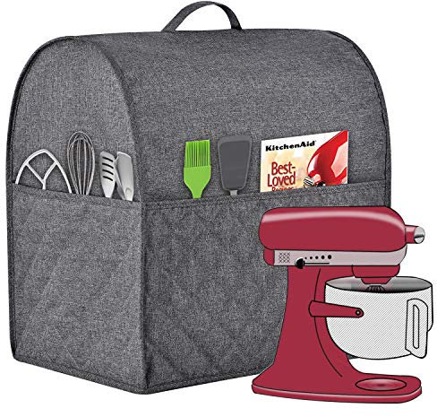 Staubdichte Abdeckung für KitchenAid-Mixer, mehrere Taschen für verschiedene Küchengeräte Zubehör, wasserabweisend, einfache Reinigung (grau, passend für Schüsselheber 5–8 Quart)