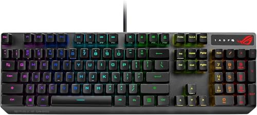 ASUS ROG Strix Scope RX Gaming-Tastatur, ROG RX Optische mechanische Schalter, rundum Aura Sync RGB Beleuchtung, IP56 Wasser- und Staubbeständigkeit, USB 2.0 Passthrough, und Legierung Oberplatte, schwarz