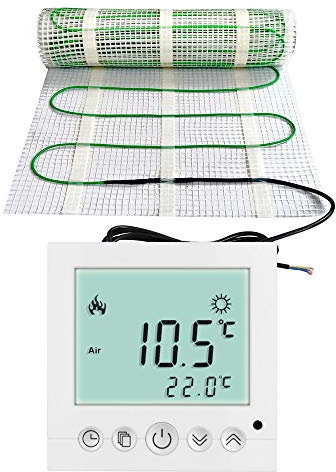 Elektrische Fußbodenheizung 150Watt je m² Thermostat WIFI weiß Knöpfe Elektrisch TWIN Technologie JWS verschiedene Größen, Größe (m²):12 m²
