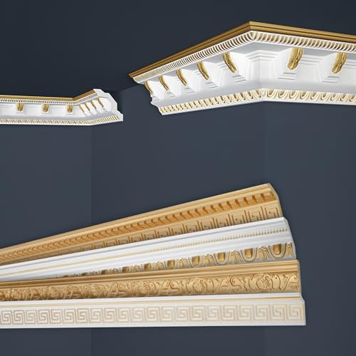Marbet Deckenleisten gold Sparpaket aus Styropor EPS - Stuckleisten gemustert, im traditionellen Design - (20 Meter B-23 G) Styroporleiste Winkelleiste Wandleiste