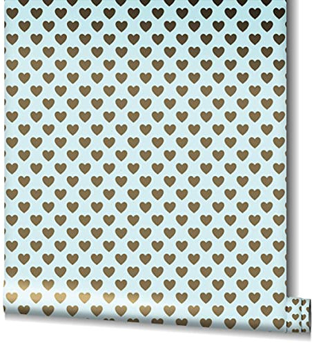 Geschenkpapier Rolle 10m Geburtstag Herzen Gold Türkis für Kinder Premium Qualität Made in Germany