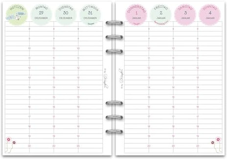 SinnWunder® Premium Kalendereinlagen 2026 - Wochen-Kalender - 1 Woche 2 Seiten mit Zeitleiste - Größe Din A5 - Filofax-Lochung