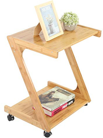 AYNEFY Beistelltisch Bambus Betttisch Sofatisch mit Rollen und Regal Laptoptisch Snack Tisch Z-förmige Frühstücktisch für Schlafzimmer Wohnzimmer Büro, Belastung 50 kg, 52 x 40 x 60cm