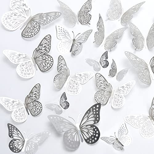 Butterfly Decorations 36 Pcs Glitter 3D Butterfly Cupcake Toppers Rose Gold Sliver Hollow Butterfly Personalised Cake Topper for Birthday Wedding Party Wall Sticker Decoration