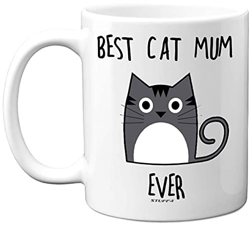 Stuff4 Tasse mit Aufschrift Best Cat Mum Ever, Keramik, spülmaschinenfest, Premium-Tassen, Katzengeschenke für Frauen, niedliche Geschenke für Liebhaber, Frau, verrückte Dame, 325 ml
