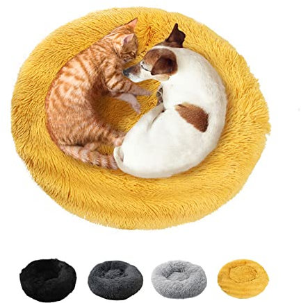 jiuzcare Katzenbett 50x50 cm Haustierbett für Kleine Hunde und Katzen Rund Donut Plüsch Kuschelbett Hundebett Katzenbett Waschbar Flauschig Hundekissen Katzenkissen, Ingwer