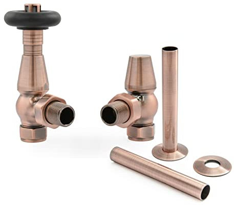 Hot Flow | Jordan Traditional Thermostatic Radiator Valve (Angled TRV) (Antique Copper with Sleeve)