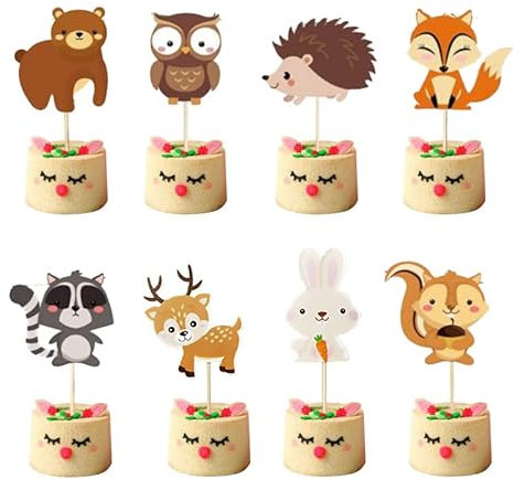 24 Stück Waldtiere Kuchendekoration, Tier Kuchendeckel, Cupcakes mit Waldtieren, Wald Kuchendeckel, Tortendekoration Waldland, für Geburtstag Hochzeit Shower Party Zubehör(Tier)