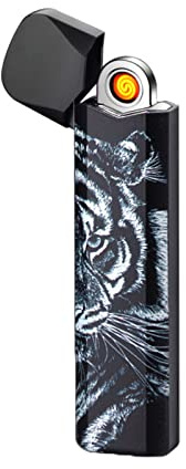 YOZWOO Electric Arc Lighter, Windproof, Flameless, USB Rechargeable, Modern Black Zinc Lighter with Tungsten Filament, Personalized Design, Safety Switch (Tiger)