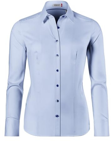 Vincenzo Boretti Chemisier, Modern-fit/légèrement cintré, col de Chemise, Douce sergé - Facile à Repasser Bleu glacé 38