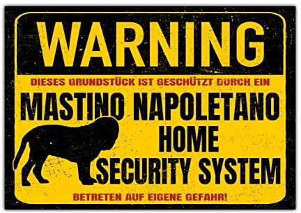 Mastino Napoletano Schild Warning Security Systm Türschild Hundeschild Warnschild Hund Achtung