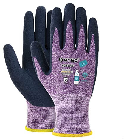 KAYGO 3 Paar Arbeitshandschuhe für Damen Atmungsaktiv Latex Beschichtete Frauen Gartenhandschuhe aus recyceltem Polyester, umweltfreundliche Schutzhandschuhe für Haus- Gartenarbeit (Lila, M, Gr 8)