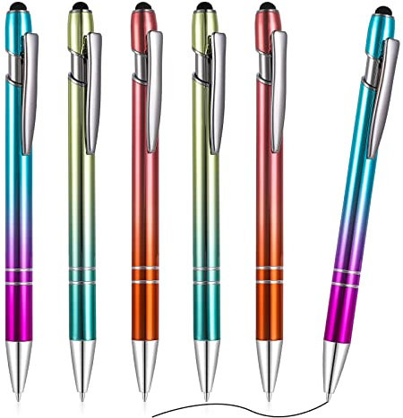 Cobee Einziehbarer Kugelschreiber mit Stylus Spitze, 6 Stück 1,0 mm Metall Kugelschreiber Mittlere Spitze, glatter Schreibstift, schwarze Tinte, Stylus Stift für Touchscreens, Schule, Büro