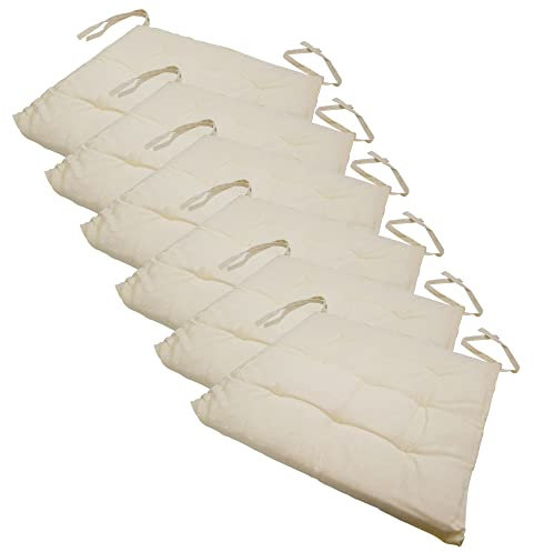 NYVI Stuhlkissen 40x40 cm ComfySeat Ecru 6er Set - Sitzkissen mit Bändern/Schleife, 9-fache Steppung - Indoor & Outdoor - Gartenstuhlkissen aus Baumwoll-Mischgewebe - ÖkoTex 100