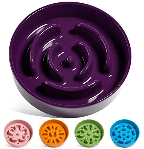 LE TAUCI Gamelles en céramique pour chien de petite race, 0,6 tasse pour mangeurs rapides, bol puzzle pour petits chiens et chats, violet