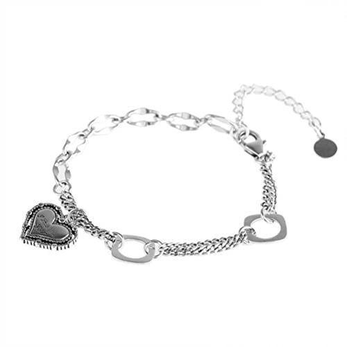 925 Thai Silber Minimalismus Liebe Frauen Armband Supracardiac Impressum Hip Hop -Persönlichkeit Retro -Veralterung Waldserie Diy -Armband, Thai Silber (16+5) cm), Sterling Silber