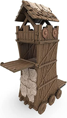 QP3D – Belagerungsturm kompatibel mit Warriors Minas Tirith Castle City Wandtürmen & Tor für Tischplatte, mittelalterliche Landschaft und Fantasy-Gelände – 28–32 mm Miniaturen Wargame DnD D&D