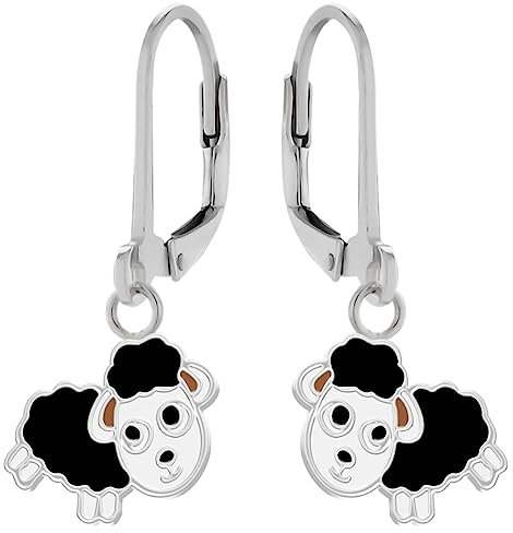 Ohrringe, Ohrhänger kleines schwarzes Schaf. LOVE YOUR CITY Schmuck Geschenke für Mädchen, Kinder. Liebevoll gearbeiteter Kinderschmuck aus 925 Sterling Silber mit Emaille.