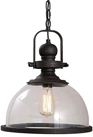 Lampe à suspension rétro industrielle et champêtre dôme/bol UFO abat-jour en verre transparent lustre plafonnier pour loft salon restaurant café cuisine bar luminaires (noir 12,2 pouces) Commemoration