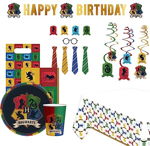 Amscan 9917100 - Partyset Harry Potter Häuser, 72-teilig, Einweggeschirr & Dekoration, Kindergeburtstag