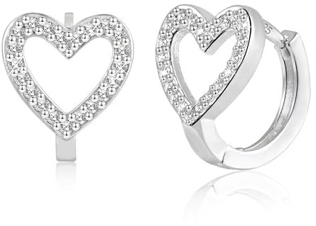 ASH'S CHOICE Small Heart Hoop Earrings for Women, 925 Sterling Silver Zirconia Diamond Heart Shap Earrings