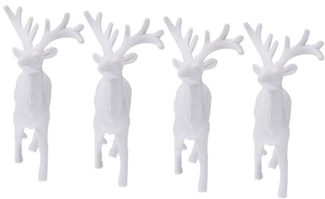 GOOHOCHY 4stücke Weihnachtliche Miniatur Reh Figuren Lebensechte Dekoration Für Schreibtisch Weihnachtsornament Für Zuhause Und Büro Weißes Rentier Für Festliche Stimmung