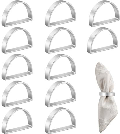 12 Ronds de Serviette en Métal Argenté, Porte-Serviettes Lettre D pour Serviettes en Tissu, Ronds de Serviette Boucles de Serviette Élégantes pour Mariage Anniversaire Saint-Valentin Pâques