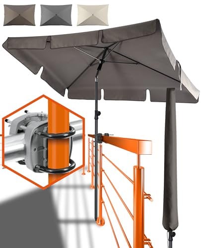 4smile Sonnenschirm Balkon SunnyShade - Sonnenschutz Balkon 3-in-1 SET, Taupe - UPF 50+ Sonnenschirm rechteckig 200 x 125 cm + Sonnenschirmhalter Balkongeländer + Sonnenschirmhülle