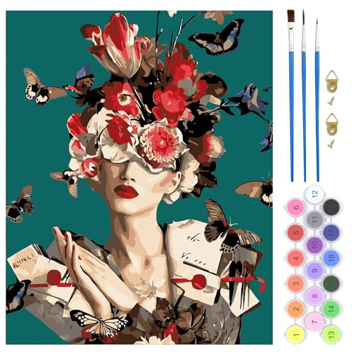 QENSPE Malen Nach Zahlen Erwachsene Mädchen Blume,DIY Ölmalerei Bastelset für Anfänger,Inklusive Knitterfreie Leinwand,Acrylfarben Set und 3 Pinsel,Home Haus Deko Geschenke 40x50 cm