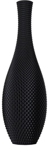 SLIMPRINT Vase Emerald, Matt Schwarz, D19 x H60 cm, Hohe Dekovase mit Geometrischen Motiv für Pampasgras, Recycelter Kunststoff