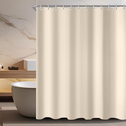 Lerores Duschvorhang 180x190 cm Beige,Beschwerter Saum Antischimmel Textil,Wasserabweisend,Waschbar Polyester Stoff Badevorhänge für Badezimmer,Badewanne mit 12 Duschvorhangringe