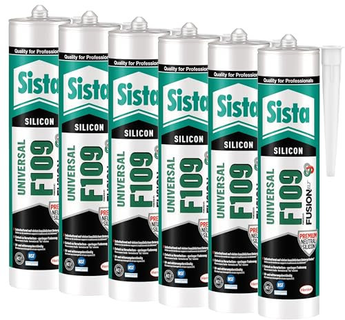 Sista F109 Fusion, universell einsetzbare Dichtmasse, Silikon Dichtstoff für Fassade, Verglasung und Sanitär, resistente und geprüfte Fugenmasse, transparent, 6x300ml