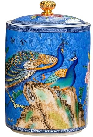 BZSQD Vorratsdosen aus Emaille, Pfau, Keramik, mit Deckel, traditionelle Teedosen, Dosen, Vintage-Porzellan, Küche, Lebensmittel-Vorratsdosen für Süßigkeiten, 220/600 ml