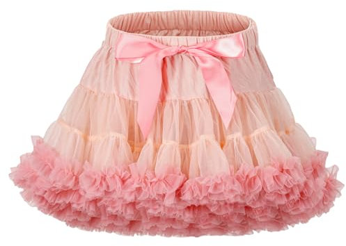 LACOFIA Jupe Tutu en Tulle pour Fille Princesse Tutu Pettiskirt pour Enfant Mini Jupe à Bulles pour la Fête et la Danse Rose Clair L 8-10 Ans