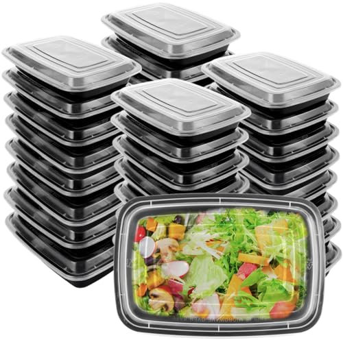 FWEEK 25 Barquettes Plastique Alimentaires 750ML, Boîtes Meal Prep Réutilisables, Tupperware Plastique pour Congélation et Micro-ondes, Batch Cooking Boite, Boîte Congélation Alimentaire Sans BPA