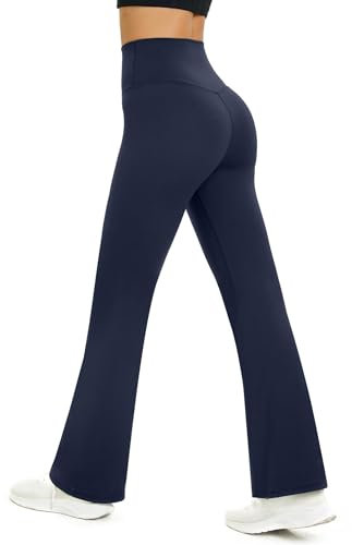 Glacspyg Yogahose Damen Flared Sporthose Hohe Taille Schlaghose mit Bauchkontrolle Trainings Fitness Jogginghose Marineblau L