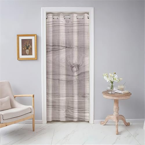 Odot Türvorhang Blickdicht mit Ösen, Verdunklungsvorhänge Vintage-Holzbrettern Druck Vorhang 1 Stück Thermovorhang Wohnzimmer Schlafzimmer Schrank Raumteiler Vorhang (130x200cm,Hellgrau)