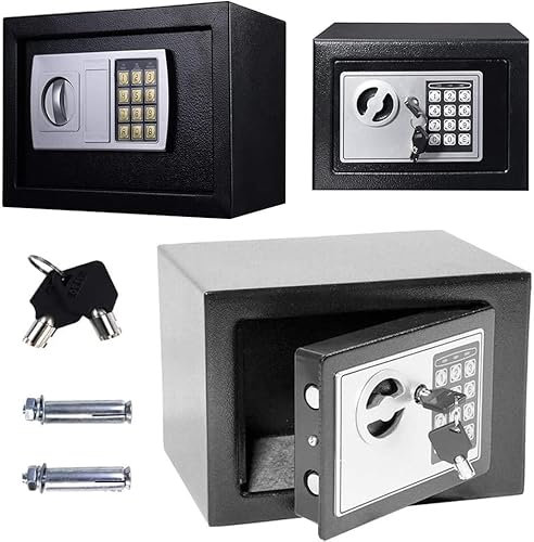 16L Tresor Elektronik Safe Digital Heimtresor Wasserdichte Sicherheitsbox mit 2x Notschlüssel, für Hause Büro Hotel Business Pistole Bargeld Schmuck Papiere Lagerung, Schwarz