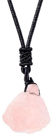 Erliway 1.2 Raw Stone Necklace for Women Men, Natural Rough Rose Quartz Gemstone Crystal Pendant Necklace, Adjustable Healing Crystal Necklace Pendant with Hand-Woven Rope