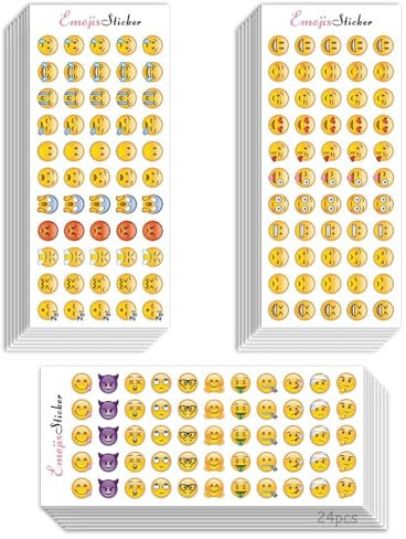 24 Blatt Emoji Sticker Smiley Klein Kinder Notizbuch Dekoration Emoticon, Stempel Cartoon Druckerpapier, Motivationsaufkleber für Lehrer, Emoji Belohnungen