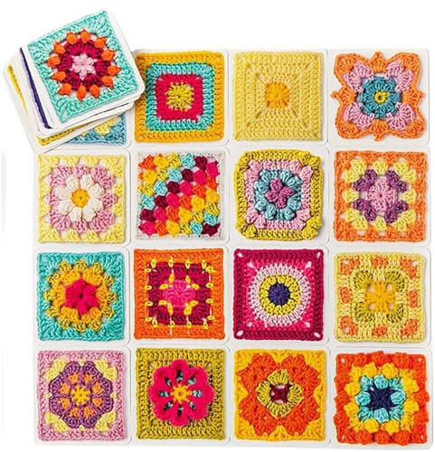 Häkelanleitungen für Anfänger – 50x einfache Häkelquadrat-Stricksets | Häkeln Sie Granny Squares Starter Kit | Stickgarn-Strickmusterkarten-Set, Häkelmuster für Enthusiasten