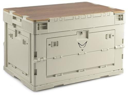 WE ARE RACING. RACEFOXX.COM Klappbox 65L mit Holzdeckel, Faltbare Aufbewahrungsbox in Grau, Leichte Kunststoffbox 4kg, Kompakt und Platzsparend, Ideal für Zuhause und Unterwegs