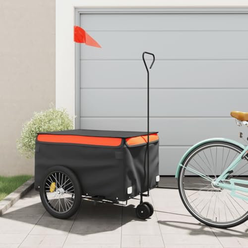 Xichuzi Fahrradanhänger Schwarz und Orange 45 kg Eisen, Fahrrad Anhänger, Lastenanhänger, Handwagen, Fahrrad-lastenanhänger, Lastenfahrrad - 94110