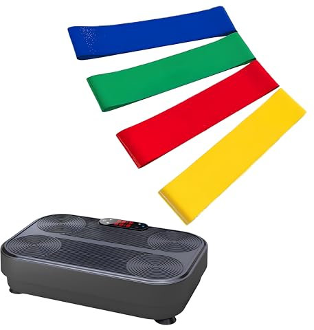 THERUN Vibrationsplatte, Rüttelplatte Sport für Zuhause, 1-99 Verschiedene Vibrationsintensitäten, Für Muskelaufbau, Fettabbau und Ganzkörpertraining, Kommt mit 4 Fitnessbändern (White)